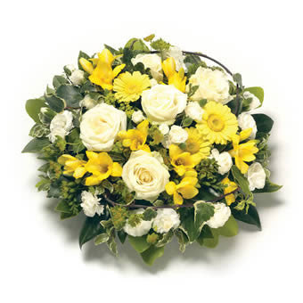 Blomsterpude i gul og hvid